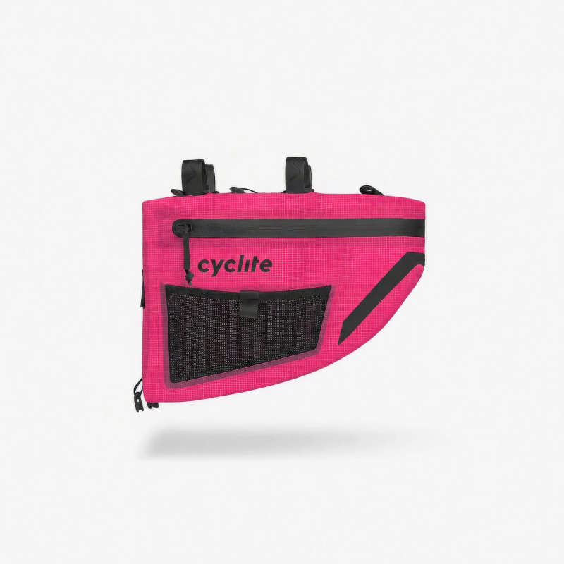 Sacoche de cintre Cyclite Pink Rush 4,9 L, légère, aérodynamique et résistante.