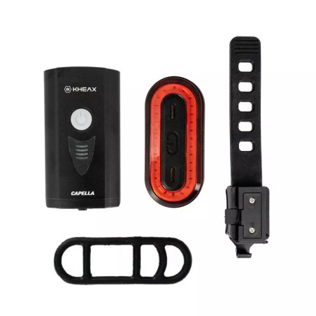 Éclairage vélo Kheax avant/ arrière rechargeable. Capella/ tuban