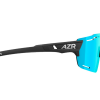 Vue latérale des lunettes de sport AZR ASPIN RX avec écran bleu cylindrique et monture noire.